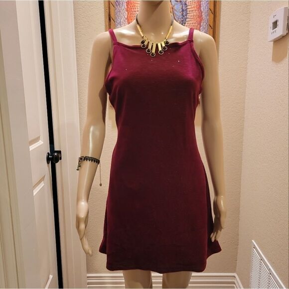 Urban Girl dark red velvet Glittery mini Dress. - Picture 9 of 10